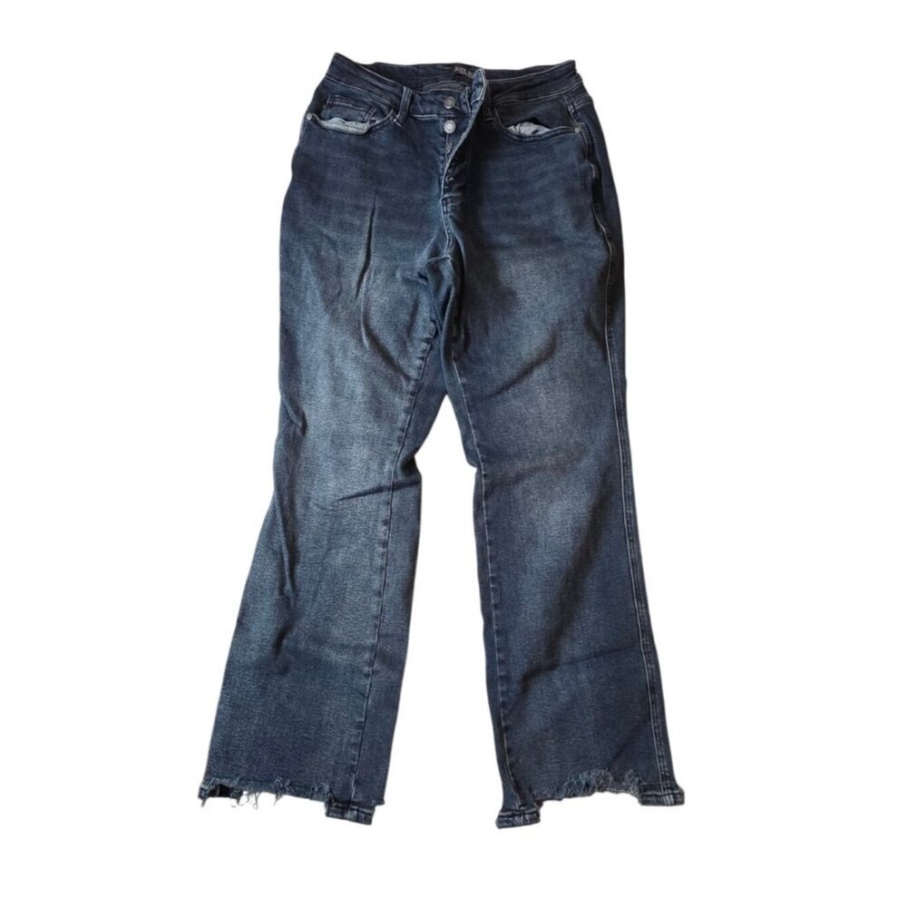 Women's Judy Blue High Waist Button Fly Destroyed Hem Straight Leg Jens size 14W
